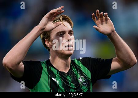 Kristian Thorstvedt of US Sassuolo gestures during the Serie A football match between US Sassuolo and Atalanta BC. Stock Photo