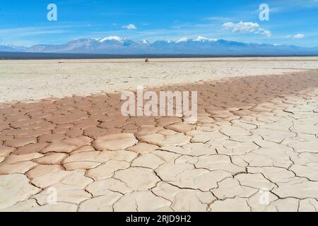 Dry lake in the foothills and in the city of Mendoza Stock Photo