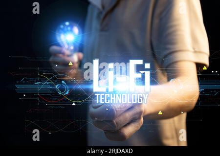 Conceptually, Li-Fi is a form of wireless communication technology that relies on light to transmit data at high speeds. Stock Photo