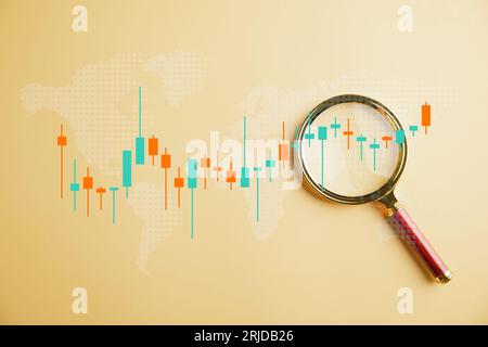 Magnifier glass focuses on the bar graph with an increasing arrow Stock ...