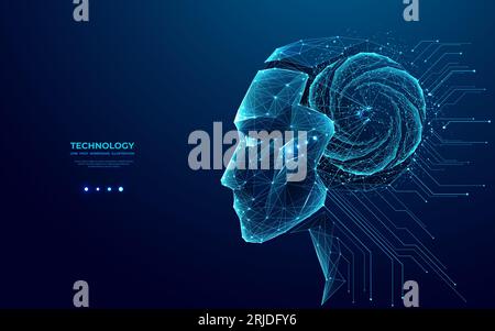 Head of the humanoid robot android in futuristic low poly style Stock Vector