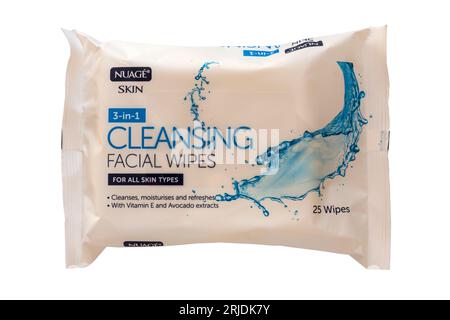 Pack of Nuage Skin 3-in-1 cleansing facial wipes for all skin types isolated on white background Stock Photo