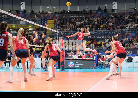 Mika Grbavica of Croatia seen in action during the CEV EuroVolley 2023 Women Final Round between Croatia and Switzerland at Gianni Asti Sports Hall. Final score; Croatia 1:3 Switzerland. Stock Photo