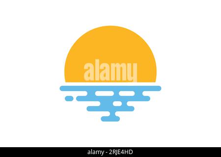 Sunset And Blue Ocean Icon, Sunset over sea vector clipart Stock Vector