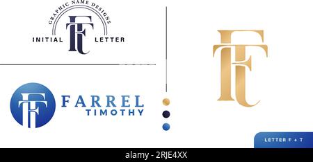 FT or TF monogram letters logo company branding of initial letters minimal styles for advertisement material, collage print, ads campaign marketings Stock Vector