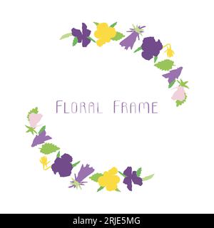 Vector frame of spring bright flowers pansies, floral wreath of cute colorful violets. Vector illustration Stock Vector