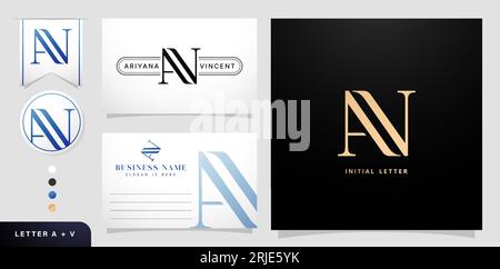 AV monogram letter logo Design with business cards templates minimalist for initials wedding invitations, Stationery, Layouts collages, print material Stock Vector