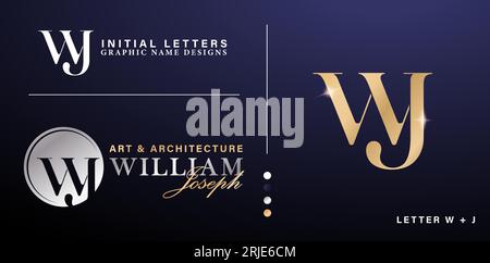 WJ monogram letter Luxury alphabet letter logo design with gold and silver colors Elegantly and classical style for initials wedding invitations Stock Vector