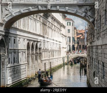 Going under the Bridge Of Sighs in Venice, Italy Stock Photo