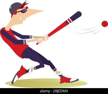 Baseball batter hitting pitch.  Cartoon baseball hitter swinging at a fast pitch. Isolated on white background Stock Vector