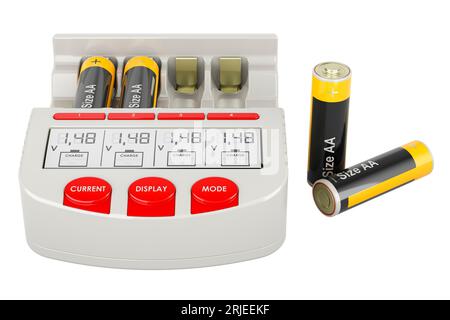 AA AAA Battery Charger for rechargeable batteries, 3D rendering isolated on white background Stock Photo