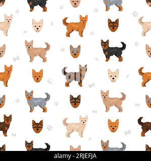 Chorkie seamless pattern. Chihuahua Yorkshire terrier mix. Different coat colors set.  Vector illustration Stock Vector