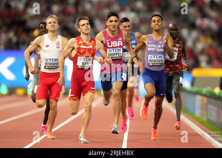 Great Britain's Daniel Rowden (second right) competes in the Men's 800 metres Heat 4 on day four of the World Athletics Championships at the at the National Athletics Centre, Budapest, Hungary. Picture date: Tuesday August 22, 2023. Stock Photo