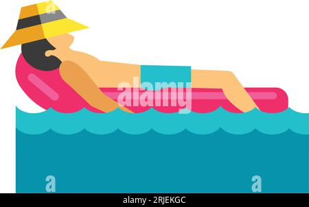 Man sunbathing on water mattress icon Stock Vector