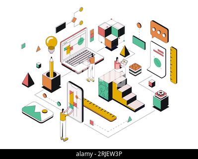 Modern isometric design illustration of Creative Design. Teamwork concept. Can be used for website and mobile website or Landing page. Easy to edit an Stock Vector
