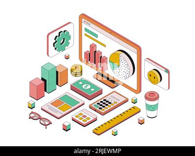 Modern isometric design illustration of Finance. Investment concept. Can be used for website and mobile website or Landing page. Easy to edit and cust Stock Vector