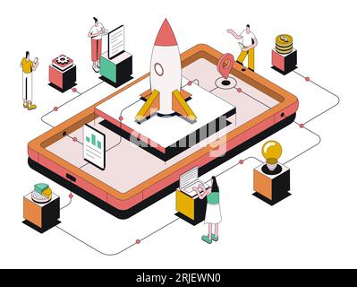 Modern isometric design illustration of Startup. Teamwork business concept. Can be used for website and mobile website or Landing page. Vector Stock Vector