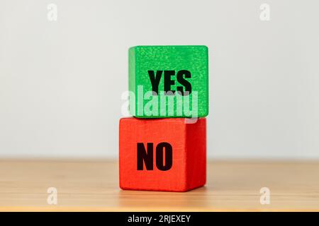 red and green block with yes and no lettering, concept, decision making, choices Stock Photo