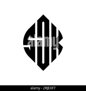 SJK circle letter logo design with circle and ellipse shape. SJK ellipse letters with typographic style. The three initials form a circle logo. SJK Ci Stock Vector