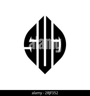 SUJ circle letter logo design with circle and ellipse shape. SUJ ellipse letters with typographic style. The three initials form a circle logo. SUJ Ci Stock Vector