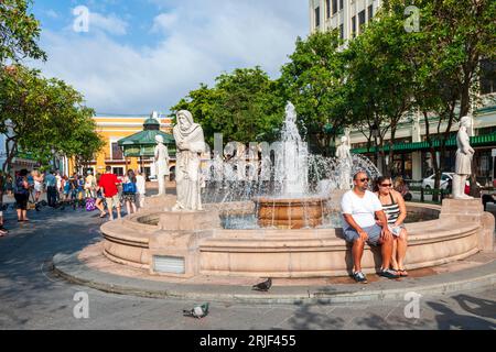 Old San Juan,Fountain Plaza de Armas  San Juan, Puerto Rico, USA,Caribbean Stock Photo