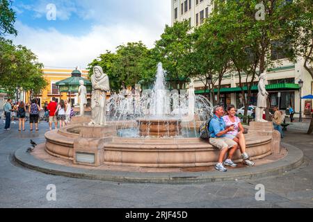 Old San Juan,Fountain Plaza de Armas  San Juan, Puerto Rico, USA,Caribbean Stock Photo