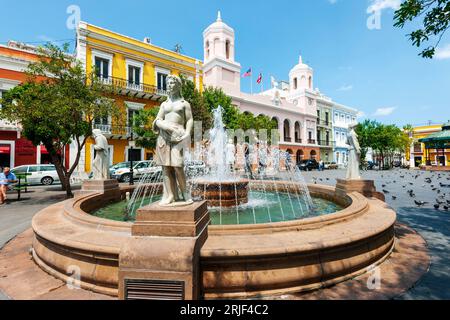 Old San Juan,Fountain Plaza de Armas  San Juan, Puerto Rico, USA,Caribbean Stock Photo