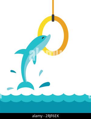 Dolphin jumping in ring icon Stock Vector