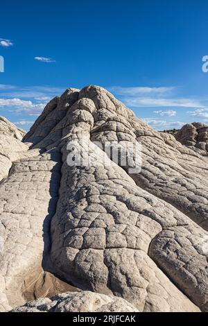 The peak of a unique, textured white rock formation in the Vermillion Cliffs National Monument in Arizona. Stock Photo
