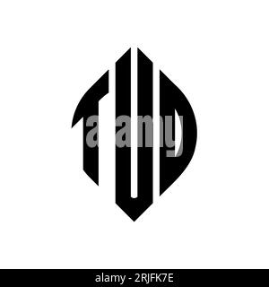 TUD circle letter logo design with circle and ellipse shape. TUD ellipse letters with typographic style. The three initials form a circle logo. TUD Ci Stock Vector