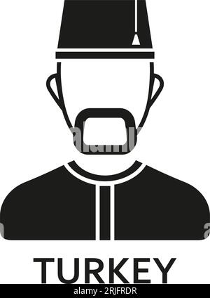Man in fez with Turkey lettering icon Stock Vector