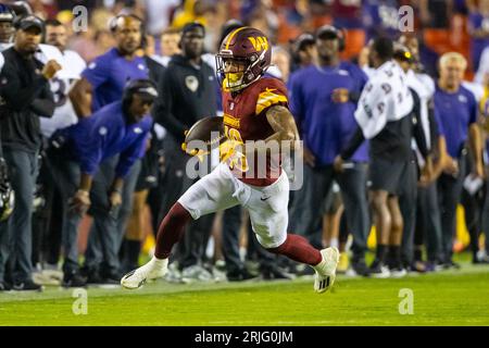 Washington Commanders wide receiver Kazmeir Allen (10) returns a kick  during an NFL pre-season football game against the Cleveland Browns,  Friday, Aug. 11, 2023, in Cleveland. (AP Photo/Kirk Irwin Stock Photo -  Alamy