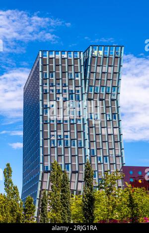 Dancing Towers (German: Tanzende Turme or Tango-Turme) - two highrises at Reeperbahn street, in St. Pauli, Hamburg, Germany. Designed by BRT Architect Stock Photo