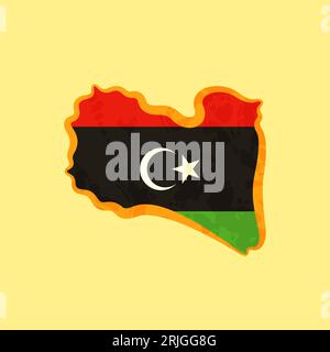 Map of Libya colored with the flag and marked with a golden line in grunge vintage style. Stock Vector
