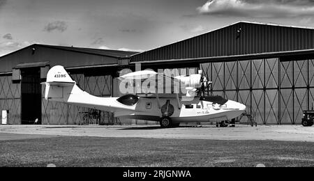 A PBY Consolidated Catalina WWII anti submarine flying boat at  the Imperial War Museum and airfield Duxford Stock Photo