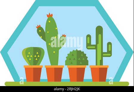 Cactuses in geometric florarium icon Stock Vector