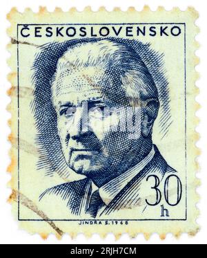 Ludvík Svoboda (1895 – 1979). Postage stamp issued in Czechoslovakia in 1968. Ludvík Svoboda was a Czech general and politician. He fought in both World Wars, for which he was regarded as a national hero, and he later served as the president of Czechoslovakia from 1968 to 1975. Stock Photo