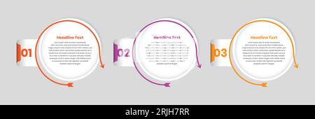 Circular steps infographic template with curved arrow and number in folded shape Stock Vector