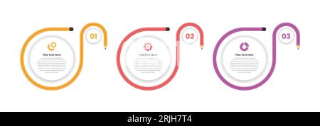 Minimalist business data presentation step infographic template design with curved pencil shape and ellipse Stock Vector