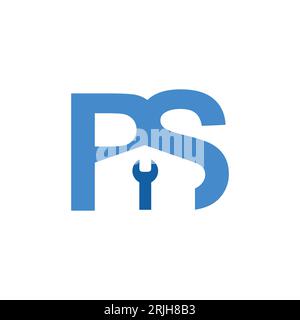 Initial letter PS Property home or house repair logo design. Typography logo letter PS with wrench and house in negative space style design Stock Vector