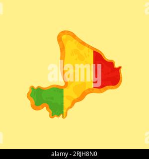 Map of Mali colored with the flag and marked with a golden line in grunge vintage style. Stock Vector
