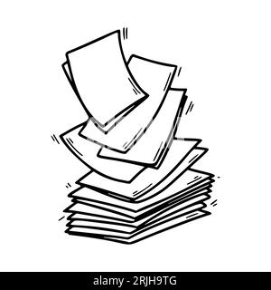 Stack of paper pages line art. Blank sheets. Hand drawn doodle vector illustration. Doodle paper heap. Contract document pile Stock Vector