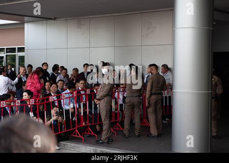 Bangkok, Thailand. 22nd Aug, 2023. Police officers are in charge of the security before Thailand's former prime minister Thaksin Shinawatra arrives at Don Mueang International Airport after 17 years in exile abroad. (Photo by Teera Noisakran/Pacific Press) Credit: Pacific Press Media Production Corp./Alamy Live News Stock Photo