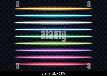 Neon light stick on transparent background. White led line glowing vector  illustration. Electric color design for party or clubs Stock Vector
