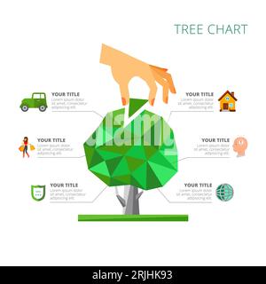 Tree Chart with Six Options Slide Template Stock Vector