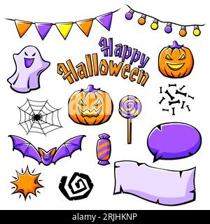 Happy Halloween set. Holiday collection of celebration items. Stock Vector