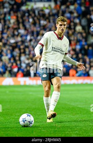 Glasgow, UK. 22nd Aug, 2023. Jerdy Schouten of PSV Eindhoven during the UEFA Champions League match at Ibrox Stadium, Glasgow. Picture credit should read: Neil Hanna/Sportimage Credit: Sportimage Ltd/Alamy Live News Stock Photo