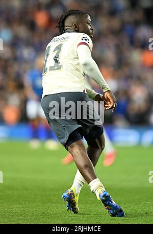 Glasgow, Scotland, 22nd August 2023.  Johan Bakayoko of PSV Eindhoven  during the UEFA Champions League match at Ibrox Stadium, Glasgow. Picture credit should read: Neil Hanna / Sportimage Stock Photo