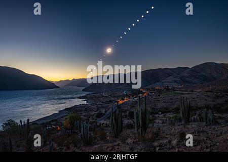 Total solar eclipse over Atacama desert, composite image Stock Photo
