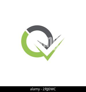 Checkmark Logo On Letter Q Vector Template. Letter Q Check Mark, Positive Sign, Tik Mark Icon Stock Vector